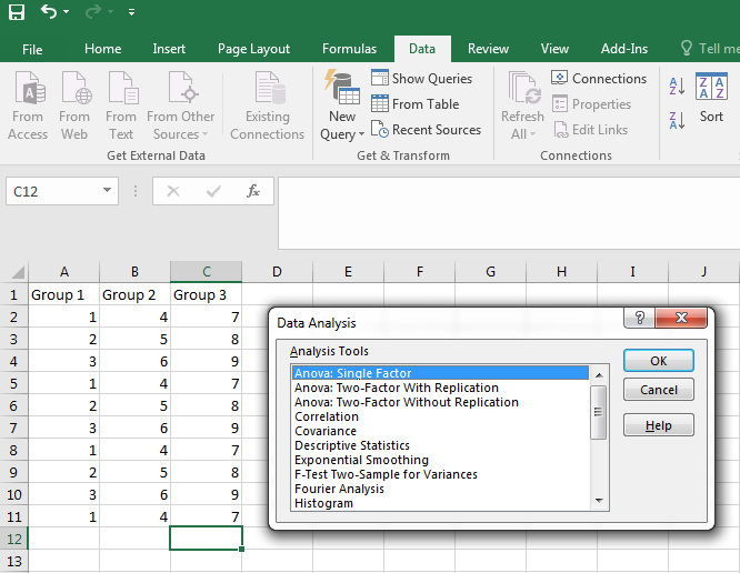 anova 3 group in excel for mac percentage